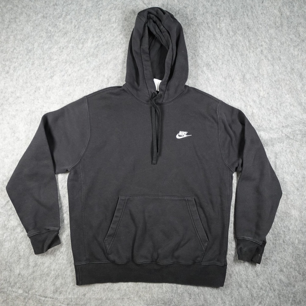 Nike Hoodie Men Medium Black Sportswear Club Fleece Pullover Sweatshirt BV2654